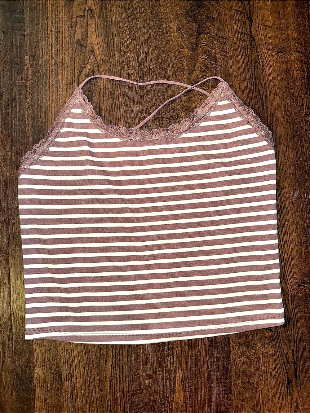 American Eagle Lace-Trim Cami Brown & White